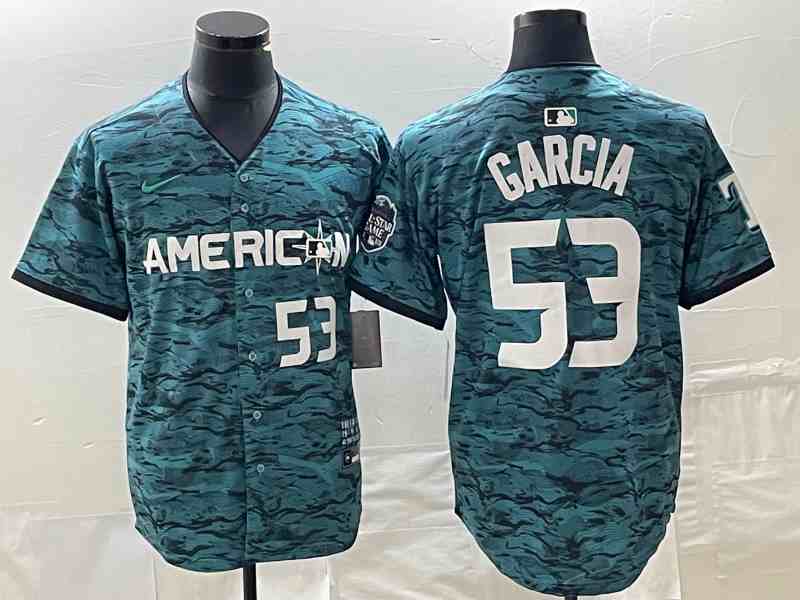Men's Texas Rangers #53 Adolis Garcia Teal 2023 All-Star Stitched Baseball Jersey