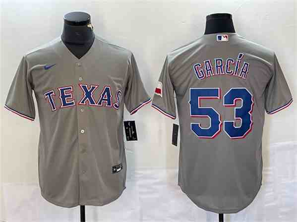 Men's Texas Rangers #53 Adolis García Gray With Patch Cool Base Stitched Baseball Jersey