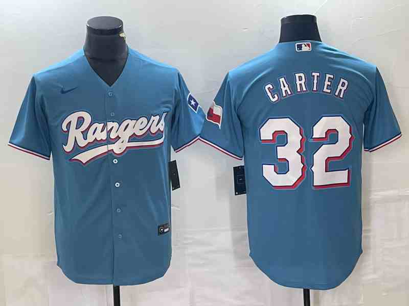 Men's Texas Rangers #32 Evan Carter  Blue Cool Base Stitched Baseball Jersey