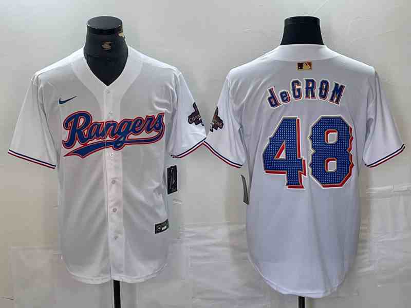 Men's Texas Rangers #48 Jacob deGrom Number White 2024 Gold Collection Limited Cool Base Jerseys