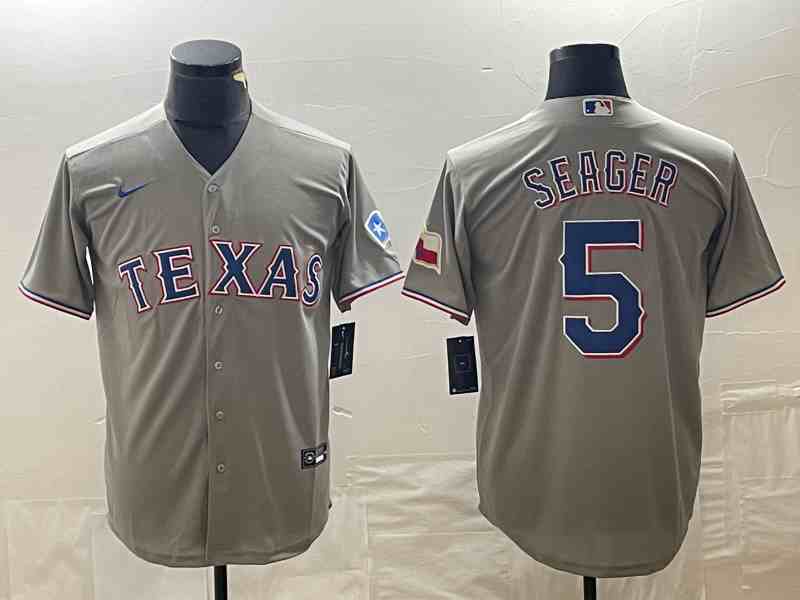 Men's Texas Rangers #5 Corey Seager Gray With Patch Cool Base Stitched Baseball Jersey