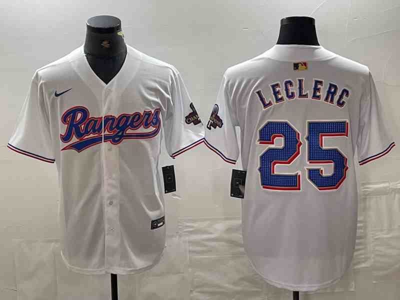 Men's Texas Rangers #25 Jose Leclerc Number White 2024 Gold Collection Limited Cool Base Jerseys