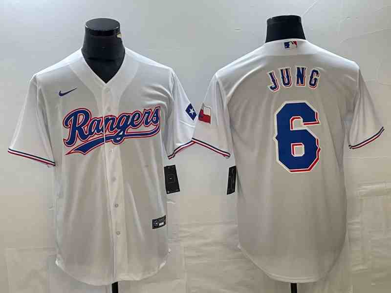 Men's Texas Rangers #6 Josh Jung White With Patch Cool Base Stitched Baseball Jersey