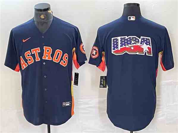 Men's Houston Astros Navy Team Big Logo With Patch Cool Base Stitched Baseball Jersey