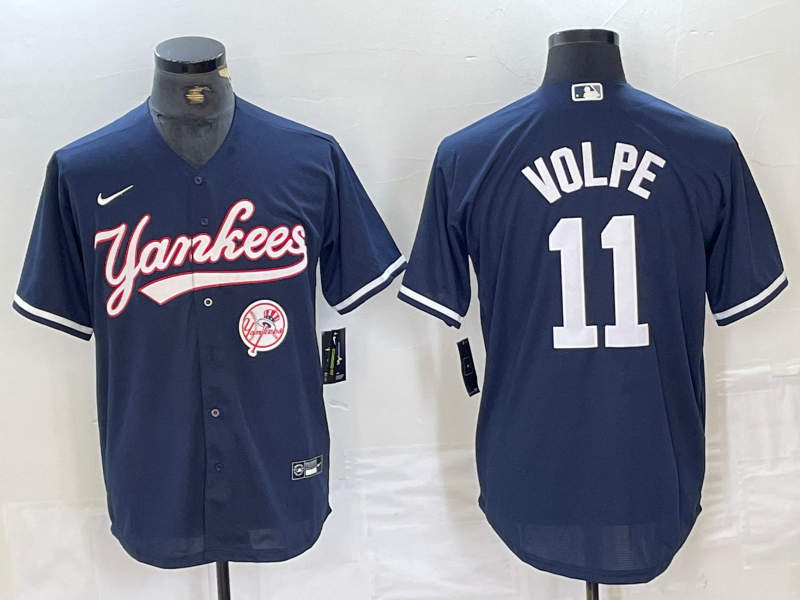 Men's New York Yankees #11 Anthony Volpe Navy With Patch Cool Base Stitched Baseball Jerseys