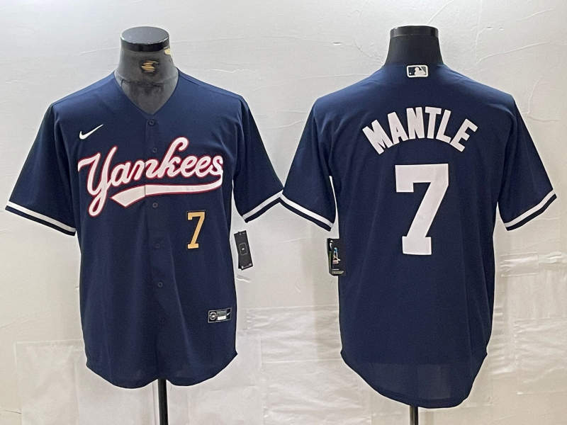 Men's New York Yankees #7 Mickey Mantle Number Navy With Patch Cool Base Stitched Baseball Jersey