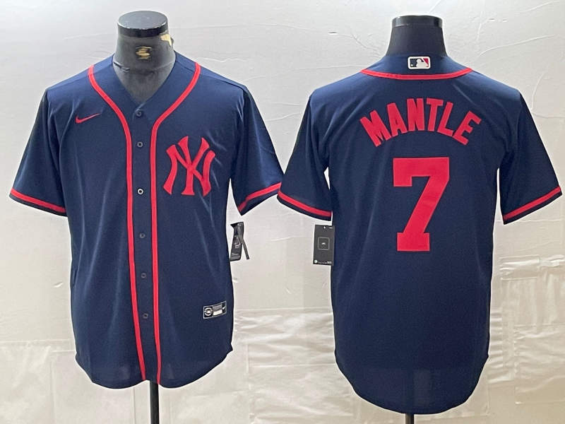 Men's New York Yankees #7 Mickey Mantle Navy Red Fashion Cool Base Jersey
