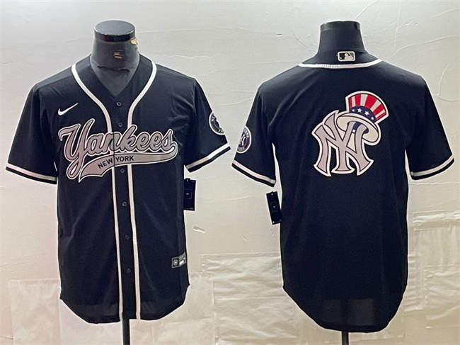 Men's New York Yankees Black Team Big Logo Cool Base Stitched Baseball Jersey