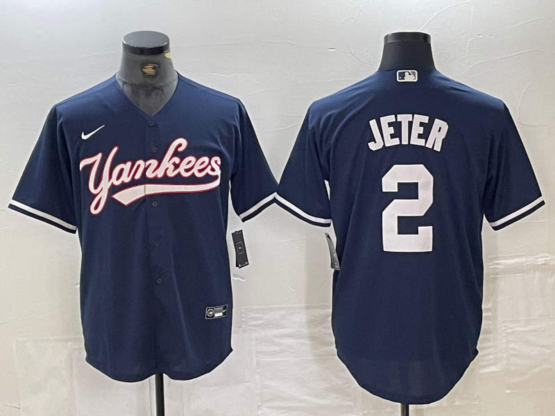 Men's New York Yankees #2 Derek Jeter Navy Cool Base Stitched Baseball Jersey