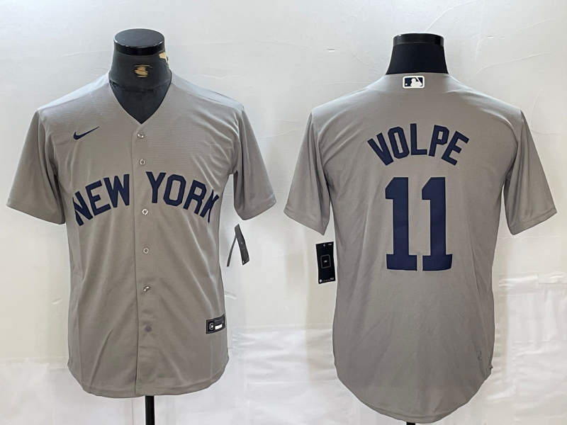 Men New York Yankees #11 Anthony Volpe Name  Grey Field of Dreams Cool Base Stitched Baseball Jersey