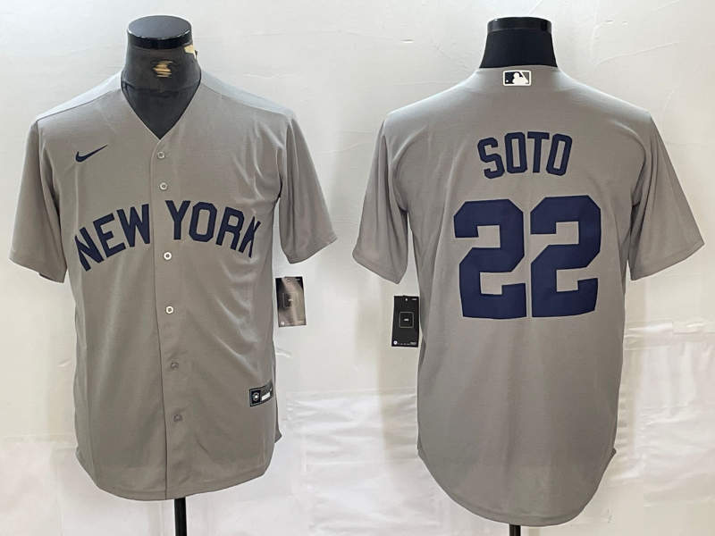 Men's New York Yankees #22 Juan Soto Name  Grey Field of Dreams Cool Base Stitched Baseball Jersey