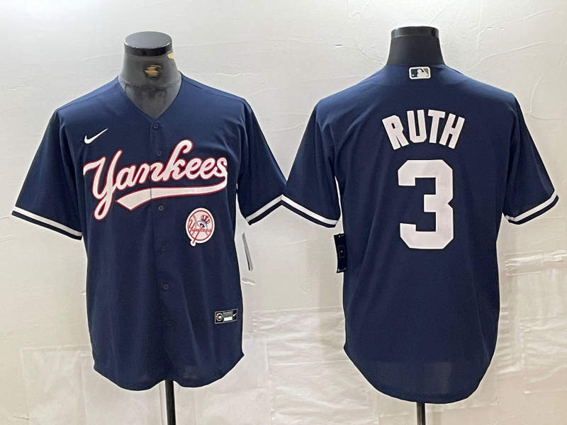 Men's New York Yankees #3 Babe Ruth Navy With Patch Cool Base Stitched Baseball Jersey