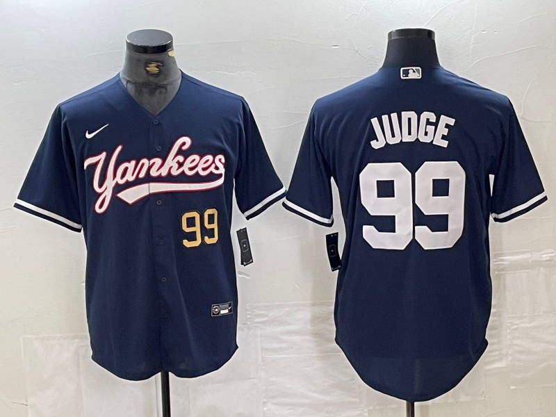Men's New York Yankees #99 Aaron Judge Number Navy Cool Base Stitched Baseball Jersey