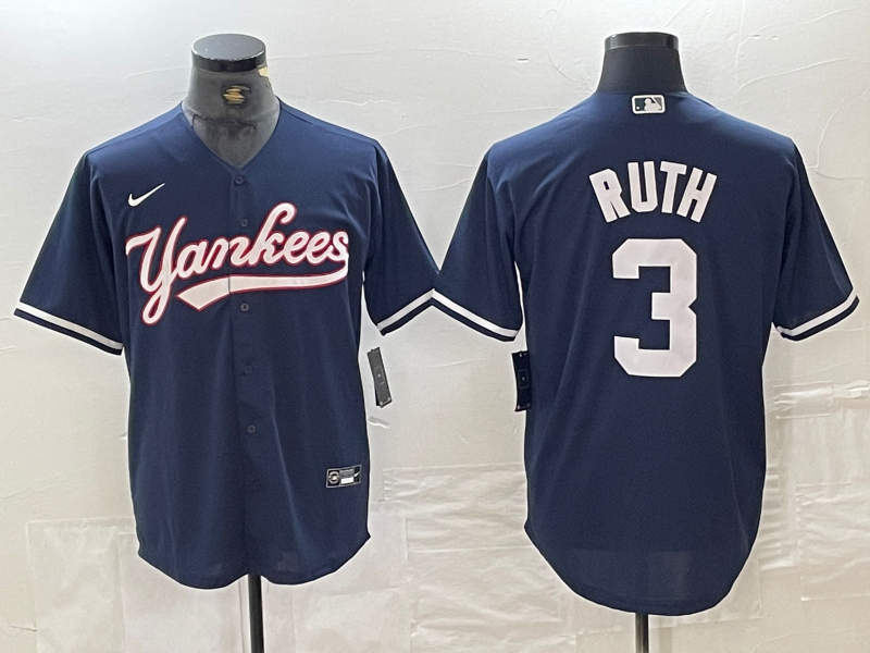Men's New York Yankees #3 Babe Ruth Navy Cool Base Stitched Baseball Jersey