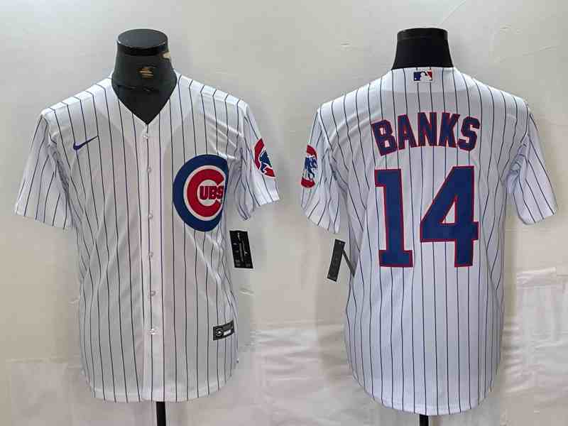 Men's Chicago Cubs #14 Ernie Banks White Cool Base Stitched Baseball Jersey