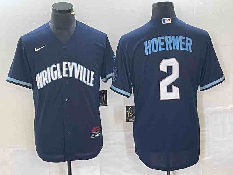 Men's Chicago Cubs #2 Nico Hoerner Navy City Connect Cool Base Stitched Baseball Jersey