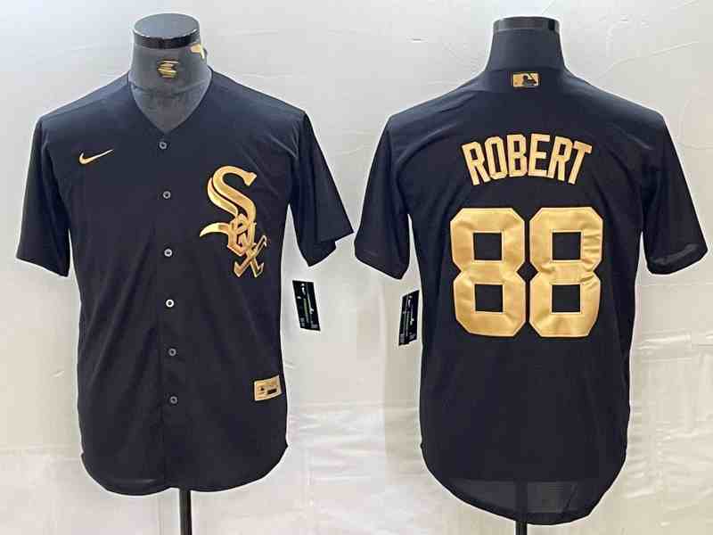 Men's Chicago White Sox #88 Luis Robert Black Gold Cool Base Stitched Baseball Jersey