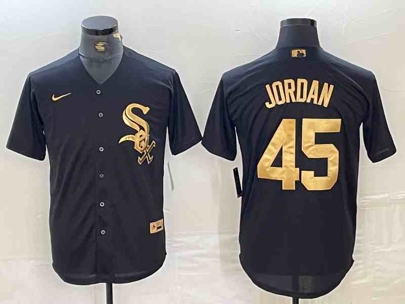 Men's Chicago White Sox #45 Michael Jordan Black Gold Cool Base Stitched Baseball Jersey