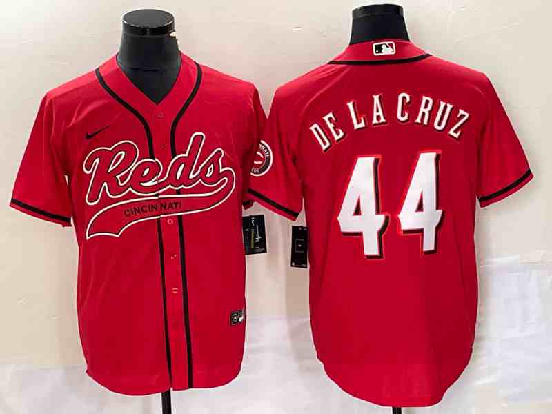 Men's Cincinnati Reds #44 Elly De La Cruz Red With Patch Cool Base Stitched Baseball Jersey