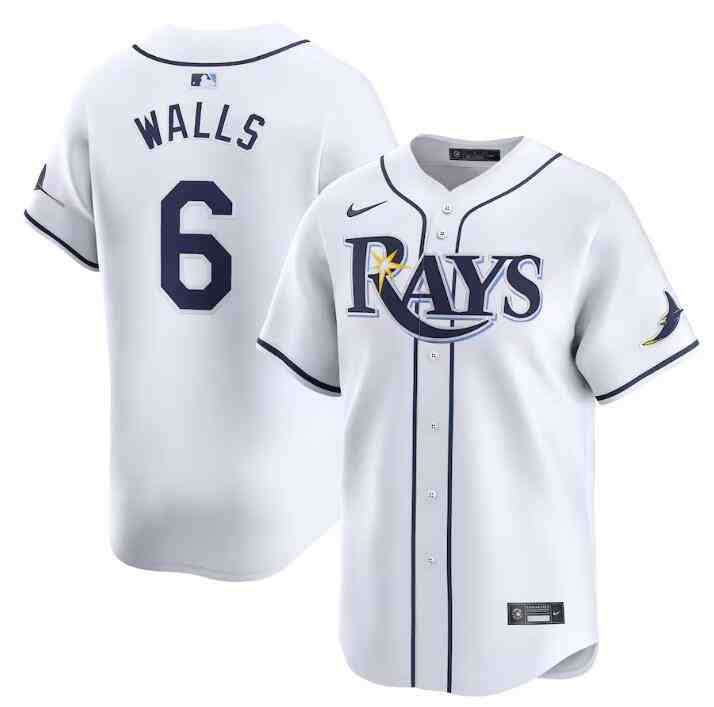 Men's Tampa Bay Rays #6 Taylor Walls White Home Limited Stitched Baseball Jersey