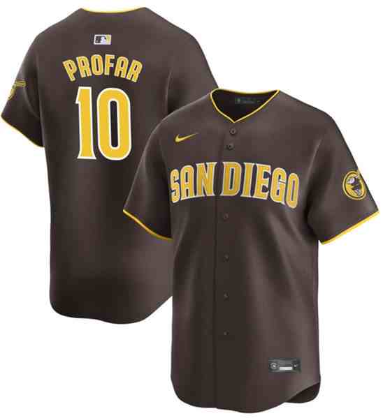 Men's San Diego Padres #10 Jurickson Profar Brown 2024 Away Limited Baseball Stitched Jersey