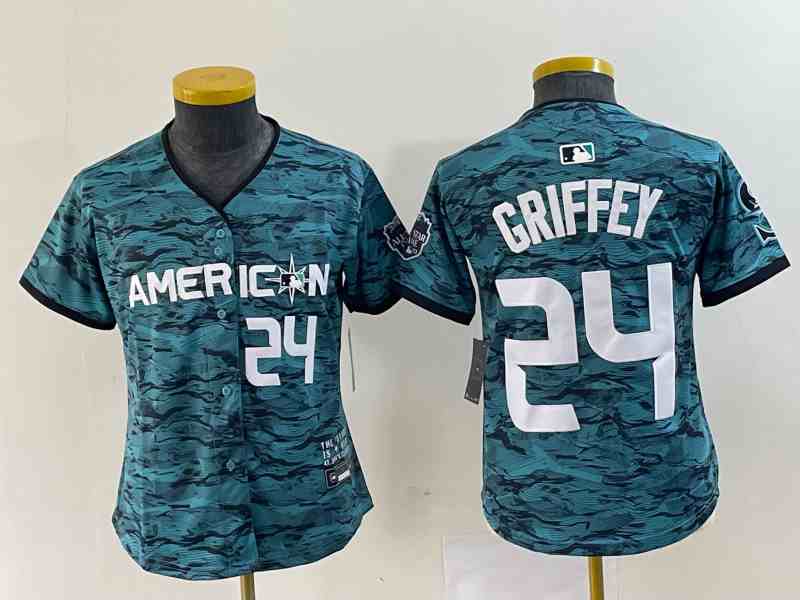 Youth Seattle Mariners #24 Ken Griffey Jr. Teal 2023 All-Star Cool Base With Patch Stitched Baseball Jersey