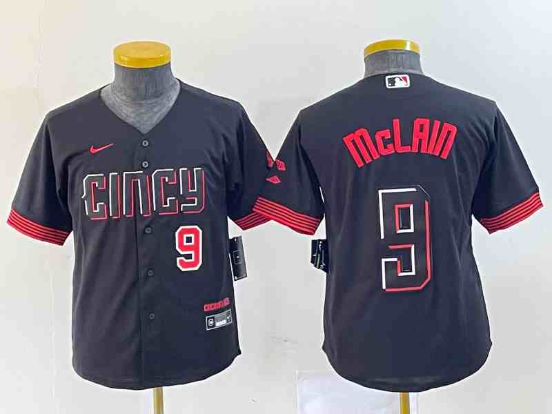 Youth Cincinnati Reds #9 Matt McLain Number Black 2023 City Connect Cool Base Stitched Jersey