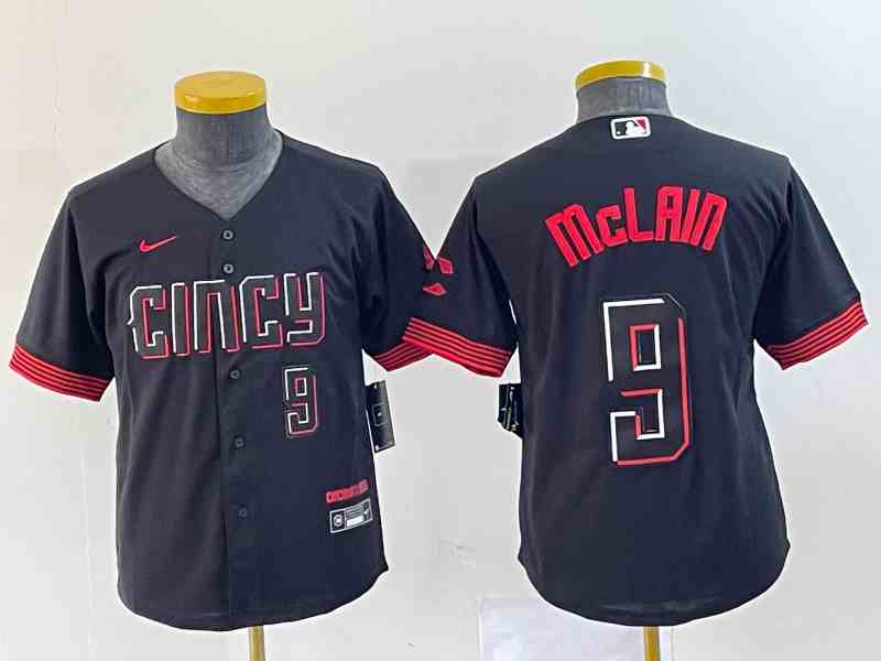 Youth Cincinnati Reds #9 Matt McLain Number Black 2023 City Connect Cool Base Stitched Jersey2