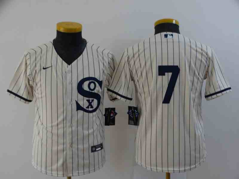 Youth Chicago White Sox #7 Tim Anderson 2021 CreamNavy Name&Number Field Of Dreams Cool Base Stitched Jersey