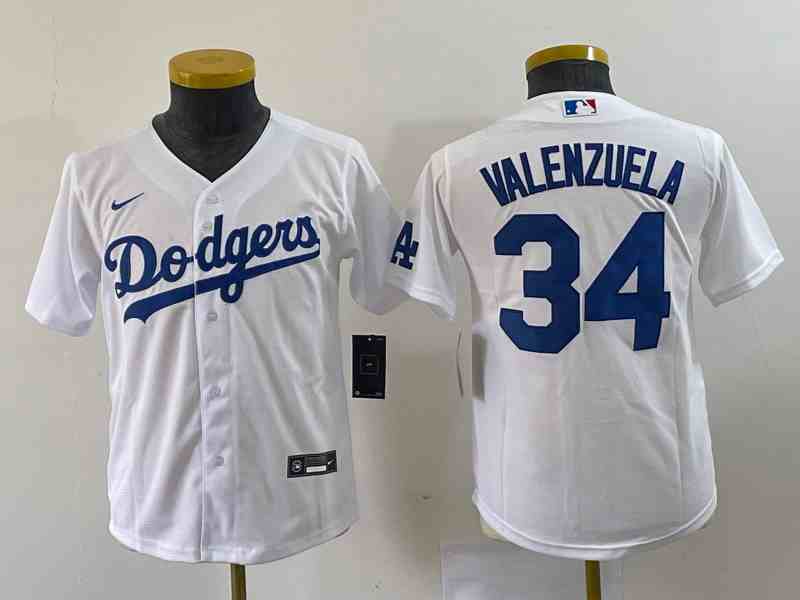Youth Los Angeles Dodgers #34 Fernando Valenzuela White Stitched Cool Base Nike Jersey