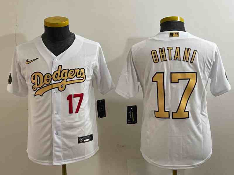 Youth Los Angeles Dodgers #17 Shohei Ohtani Number White 2022 All Star Stitched Flex Base Nike Jerseys