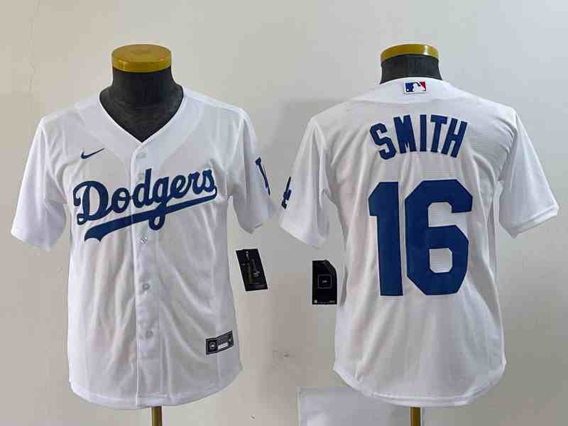 Youth Los Angeles Dodgers #16 Will Smith White Stitched Cool Base Nike Jersey