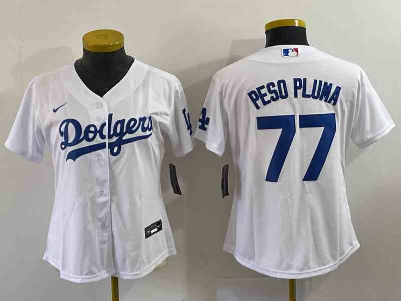 Youth Los Angeles Dodgers #77 Peso Pluma White Stitched Cool Base Nike Jersey