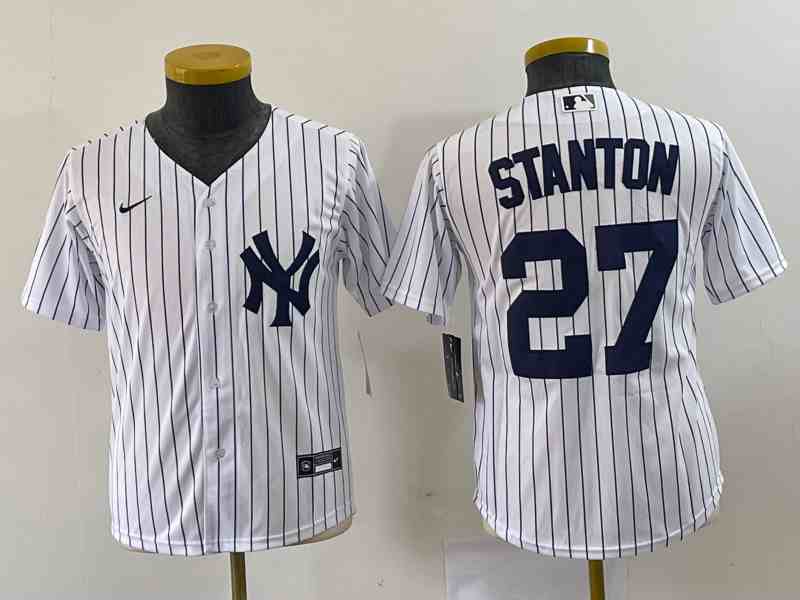 Youth New York Yankees #27 Giancarlo Stanton White Stitched Cool Base Nike Jersey