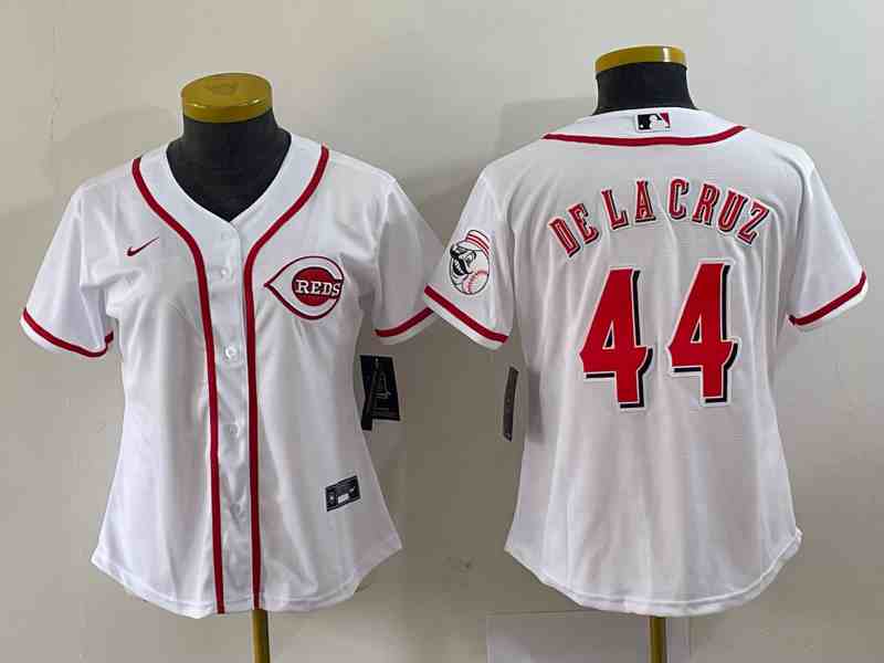 Youth Cincinnati Reds #44 Elly De La Cruz White With Patch Cool Base Stitched Jersey