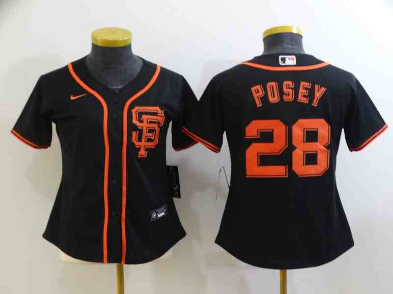 Women's San Francisco Giants #28 Buster Posey Black Cool Base Stitched Jersey(Run Small）