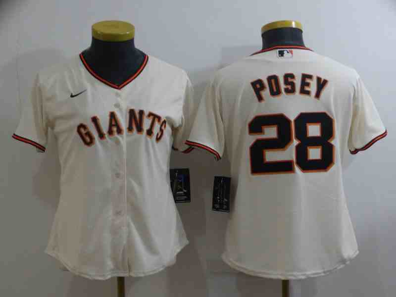 Giants #28 Buster Posey Cream Women's Home Stitched MLB Jersey