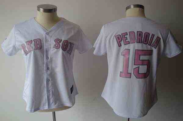 Red Sox #15 Dustin Pedroia White Pink No. Women's Fashion Stitched MLB Jersey