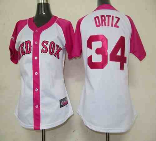 Red Sox #34 David Ortiz White Pink Women's Splash Fashion Stitched  Jersey