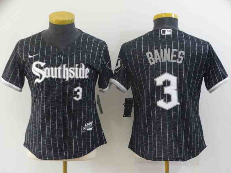 Women's Chicago White Sox #3 Harold Baines 2021 Black Connect City Stitched Jersey(Run Small)