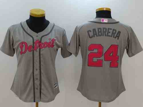 Tigers #24 Miguel Cabrera Grey Mother's Day Cool Base Women's Stitched Baseball Jersey