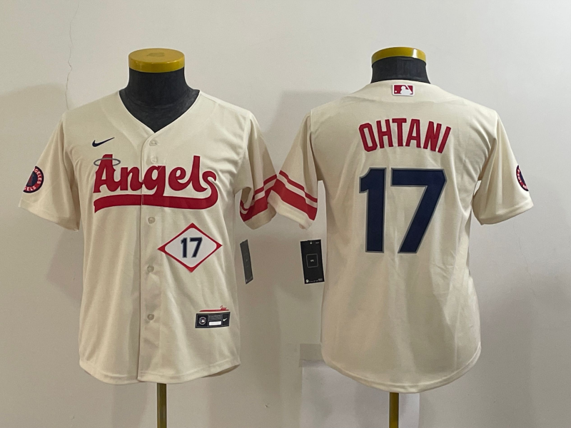 Women's  Los Angeles Angels #17 Shohei Ohtani Number Cream 2022 City Connect Cool Base Stitched Jersey