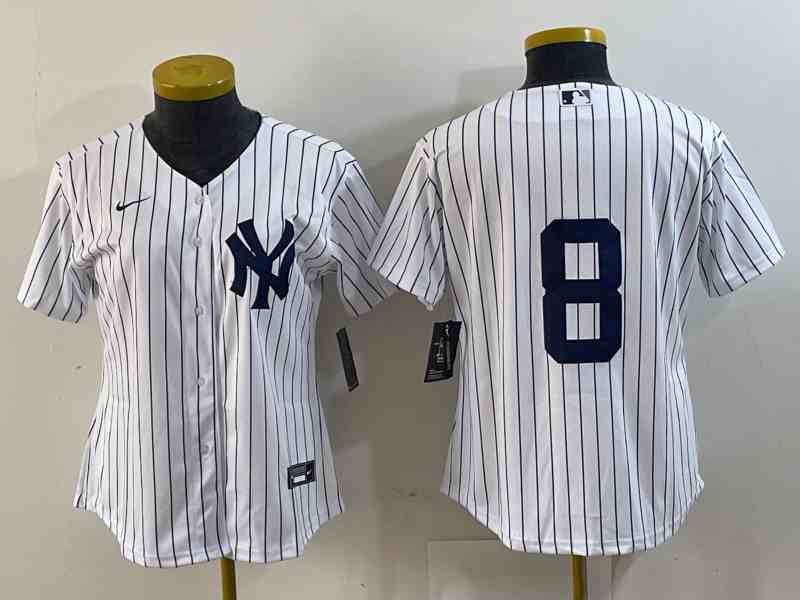 Women's New York Yankees #8 Yogi Berra White Cool Base Jersey