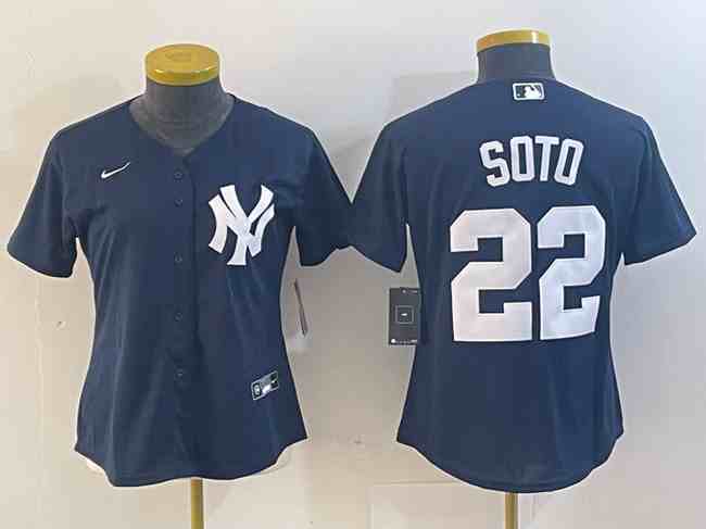 Women's New York Yankees #22 Juan Soto Navy Stitched Baseball Jersey