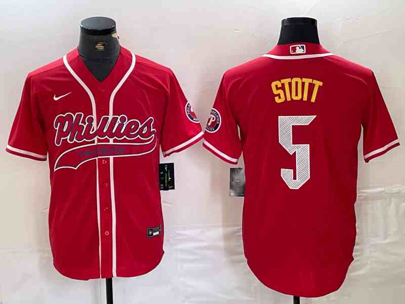 Men's Philadelphia Phillies #5 Bryson Stott Red Cool Base Stitched Baseball Jersey