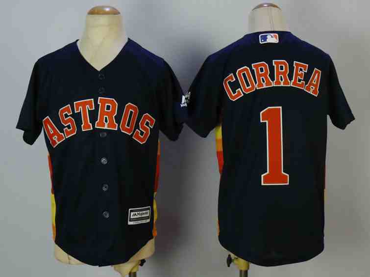 Youth Houston Astros #1 Carlos Correa Navy Youth Cool Base Jersey