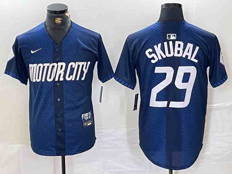 Men's Detroit Tigers #29 Tarik Skubal 2024 Navy City Connect Cool Base Limited Stitched Jersey