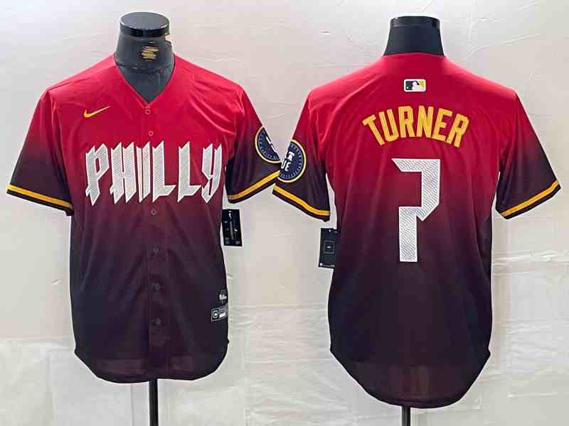 Men's Philadelphia Phillies #7 Trea Turner Red 2024 City Cool Base Jersey