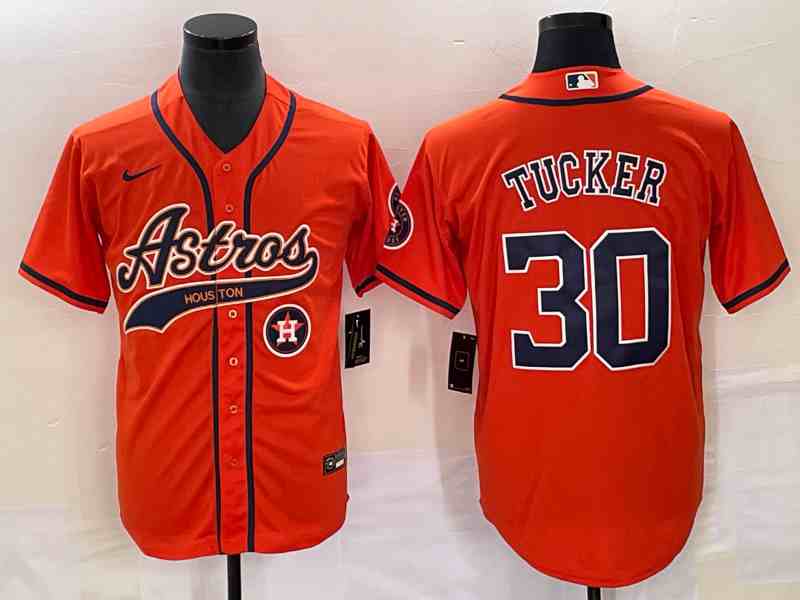 Men's Houston Astros #30 Kyle Tucker Orange With Patch Cool Base Stitched Baseball Jersey1