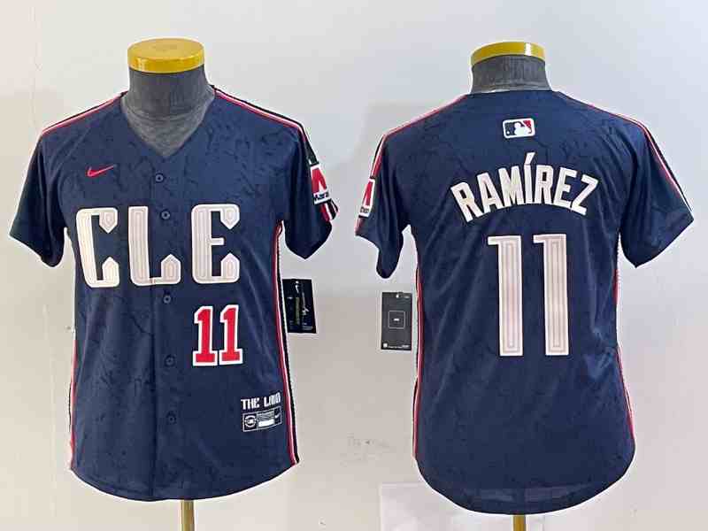 Youth Cleveland Guardians #11 Jose Ramirez Number Navy 2024 City Connect Limited Stitched Jerseys